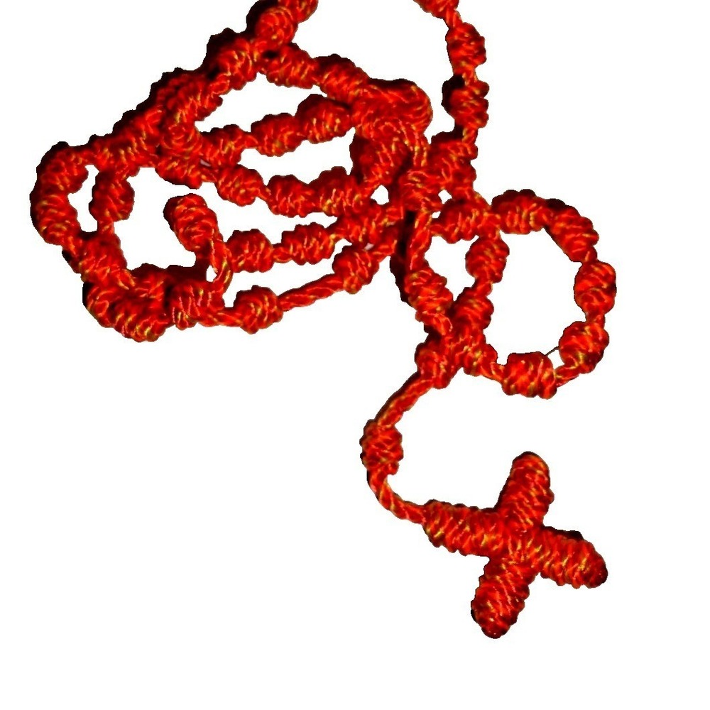 Church of the Holy Family Knotted Cord Rosary Orange Yellow Variegated Cross